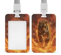 Jubonexis Porte-badge rétractable avec clip pour carte d'identité - Motif tigre sautant du feu - Pour le travail, le bureau, les médecins, les infirmières