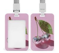 Jubonexis Porte-badge rétractable avec deux cerises avec feuilles vertes et boules disco pour le travail, le bureau, les médecins, les infirmières