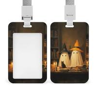 Jubonexis Porte-badge rétractable avec deux fantômes mignons et chat noir avec clip pour carte de protection, badge nominatif, étiquette pour le travail, le bureau, le médecin, l'infirmière