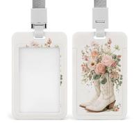 Jubonexis Porte-badge rétractable avec motif bottes de cowgirl blanches avec fleurs sauvages, porte-cartes, porte-cartes, badge nominatif pour travail, bureau, médecin, infirmière