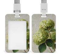 Jubonexis Porte-badge rétractable avec motif bouquet d'hortensia vert - Pour le travail, le bureau, les médecins, les infirmières