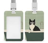 Jubonexis Porte-badge rétractable avec motif chat dans la baignoire Noir et blanc