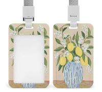 Jubonexis Porte-badge rétractable avec motif de citrons blancs dans un vase rayé bleu - Porte-carte de protection pour le travail, le bureau, les médecins, les infirmières