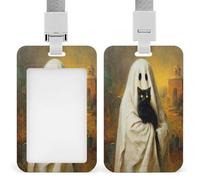 Jubonexis Porte-badge rétractable avec motif fantôme d'Halloween tenant un chat noir pour le travail, le bureau, les médecins, les infirmières