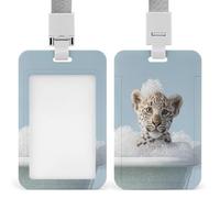 Jubonexis Porte-badge rétractable avec motif léopard dans une baignoire sur pattes avec bulles - Porte-carte de protection pour le travail, le bureau, les médecins, les infirmières