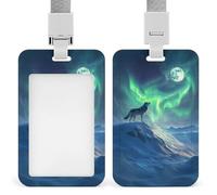 Jubonexis Porte-badge rétractable avec motif loup hurlant dans la nuit mystérieux pour le travail, le bureau, les médecins, les infirmières