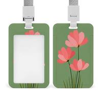 Jubonexis Porte-badge rétractable avec trois fleurs roses sur vert - Simple et minimaliste - Pour le travail, le bureau, les médecins, les infirmières