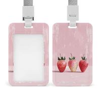 Jubonexis Porte-badge rétractable avec trois fraises sur rose pour carte d'identité, porte-nom pour travail, bureau, médecin, infirmière