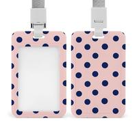 Jubonexis Porte-badge rétractable bleu marine à pois sur fond rose clair avec clip pour protection de carte, badge nominatif pour travail, bureau, médecin, infirmière