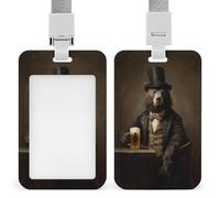 Jubonexis Porte-badge rétractable en bois avec motif d'ours en chapeau haut-de-forme Cravate dans l'obscurité pour le travail, le bureau, les médecins, les infirmières
