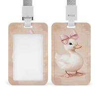 Jubonexis Porte-badge rétractable en forme de canard blanc avec un nœud rose pour carte d'identité, porte-nom pour travail, bureau, médecin, infirmière