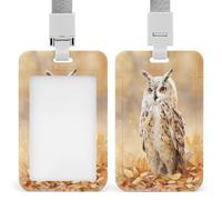Jubonexis Porte-badge rétractable en forme de chouette majestueuse dans une forêt d'automne pour le travail, le bureau, les médecins, les infirmières