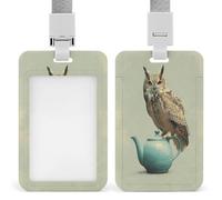 Jubonexis Porte-badge rétractable en forme de chouette perché sur une théière - Porte-carte de protection pour le travail, le bureau, les médecins, les infirmières
