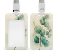 Jubonexis Porte-badge rétractable en forme de feuilles d'eucalyptus et de fleurs en beige sauge doux avec clip - Protecteur de carte pour le travail, le bureau, les médecins, les infirmières