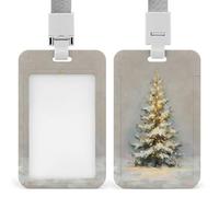 Jubonexis Porte-badge rétractable en forme de jeune sapin avec lumières dans la neige - Pour le travail, le bureau, les médecins, les infirmières