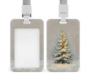 Jubonexis Porte-badge rétractable en forme de jeune sapin avec lumières dans la neige - Pour le travail, le bureau, les médecins, les infirmières