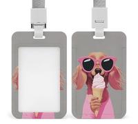 Jubonexis Porte-badge rétractable en forme de teckel tenant un cône de crème glacée pour le travail, le bureau, les médecins, les infirmières