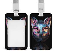 Jubonexis Porte-badge rétractable en forme de tête de chat en forme de boule disco pour le travail, le bureau, les médecins, les infirmières