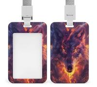 Jubonexis Porte-badge rétractable en forme de tête de loup avec flammes - Pour le travail, le bureau, les médecins, les infirmières