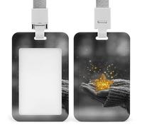 Jubonexis Porte-badge rétractable en forme d'étoile dorée avec mains tenant une étoile dorée brillante pour le travail, le bureau, les médecins, les infirmières