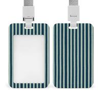 Jubonexis Porte-badge rétractable en lin bleu foncé à rayures pour le travail, le bureau, les médecins, les infirmières