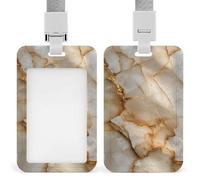 Jubonexis Porte-badge rétractable en marbre beige avec veines dorées qui coulent - Porte-carte de protection pour le travail, le bureau, les médecins, les infirmières