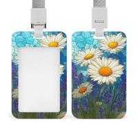 Jubonexis Porte-badge rétractable en verre teinté avec motif marguerites blanches et fleurs de lavande pour le travail, le bureau, les médecins, les infirmières