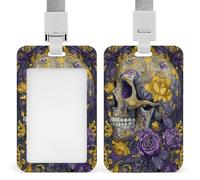 Jubonexis Porte-badge rétractable en verre teinté de style bohème rétro avec motif tête de mort jaune pour le travail, le bureau, les médecins, les infirmières