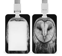 Jubonexis Porte-badge rétractable noir et blanc en forme de chouette effraie pour le travail, le bureau, les médecins, les infirmières