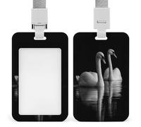 Jubonexis Porte-badge rétractable noir et blanc pour couple de cygnes - Porte-carte de protection pour le travail, le bureau, le médecin, l'infirmière