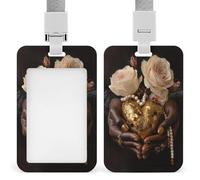 Jubonexis Porte-badge rétractable pour carte d'identité avec cœur doré et perles - Pour le travail, le bureau, les médecins, les infirmières