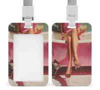 Jubonexis Porte-badge rétractable pour carte d'identité avec jambes dans une baignoire rose pour le travail, le bureau, les médecins, les infirmières