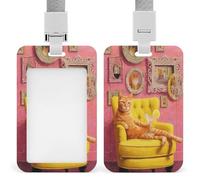 Jubonexis Porte-badge rétractable pour carte d'identité avec motif de chat qui se prélasse sur un fauteuil jaune vif