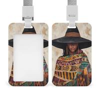 Jubonexis Porte-badge rétractable pour femme africaine noire avec grand chapeau - Porte-carte de protection pour le travail, le bureau, le médecin, l'infirmière