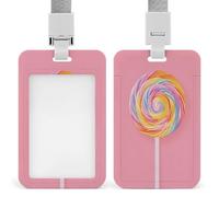 Jubonexis Porte-badge rétractable rose arc-en-ciel sur fond rose avec clip pour carte de protection, badge nominatif pour travail, bureau, médecin, infirmière