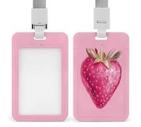 Jubonexis Porte-badge rétractable rose fraise aquarelle avec clip pour carte de protection, badge nominatif, étiquette de nom pour travail, bureau, médecin, infirmière
