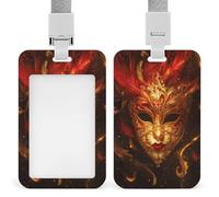 Jubonexis Porte-badge rétractable rouge et doré pour masque de bal masqué - Porte-carte de protection pour le travail, le bureau, le médecin, l'infirmière