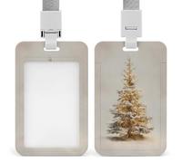 Jubonexis Porte-badge rétro du XIXe siècle en forme de sapin de Noël dans la neige avec clip rétractable pour carte de protection, badge nominatif pour travail, bureau, médecin, infirmière