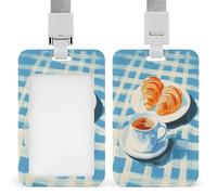 Jubonexis Porte-badge rétro minimaliste aquarelle pour 2 badges d'identification de pain et de café avec clip rétractable, protecteur de cartes, badge nom, étiquette pour le travail, le bureau, les