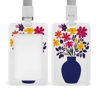 Jubonexis Porte-badge simple avec motif de fleurs dans un vase bleu rétractable avec clip pour carte de protection, badge nominatif pour travail, bureau, médecin, infirmière