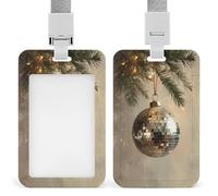 Jubonexis Porte-badge vintage avec boule disco sur branche d'arbre de Noël rétractable à clip pour carte de protection pour le travail, le bureau, les médecins, les infirmières