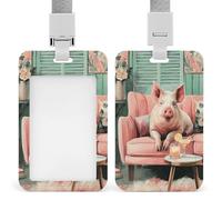 Jubonexis Porte-badge vintage en forme de cochon sur un canapé rose rétractable à clip pour carte de protection pour le travail, le bureau, les médecins, les infirmières