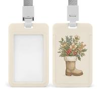 Jubonexis Porte-badge vintage en forme de houx dans une botte de Noël rétractable avec clip pour carte de protection, badge nominatif, étiquette de nom pour travail, bureau, médecin, infirmière