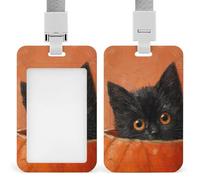 Jubonexis Porte-badge vintage rétractable avec motif chaton dans une citrouille noire - Porte-carte de protection pour le travail, le bureau, le médecin, l'infirmière