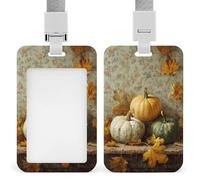 Jubonexis Porte-badge vintage rétractable avec trois citrouilles et feuilles d'automne - Porte-carte de protection pour le travail, le bureau, les médecins, les infirmières