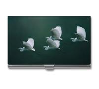 Jubonexis Porte-cartes de visite en métal avec oiseaux blancs volant dans l'air pour homme et femme