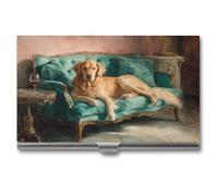 Jubonexis Porte-cartes de visite en métal fin avec motif chien qui se prélasse sur un canapé vert sarcelle pour homme et femme
