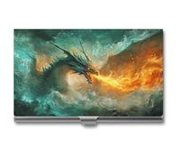 Jubonexis Porte-cartes de visite en métal fin avec motif dragon qui respire le feu - Pour homme et femme