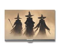 Jubonexis Porte-cartes de visite en métal pour trois femmes sorcières tenant des bâtons de visite pour homme et femme