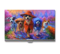 Jubonexis Porte-cartes de visite fantaisiste en métal pour 5 chiens qui marchent joyeusement dans le parc